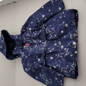 London Fog Girl's Lightweigh Hooded Jacket Blue/Silver stars, unicorns,S…